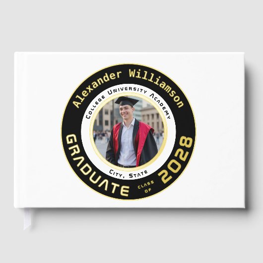 White Modern Photo Graduation Gold Foil Guest Book ゲストブック (正面)