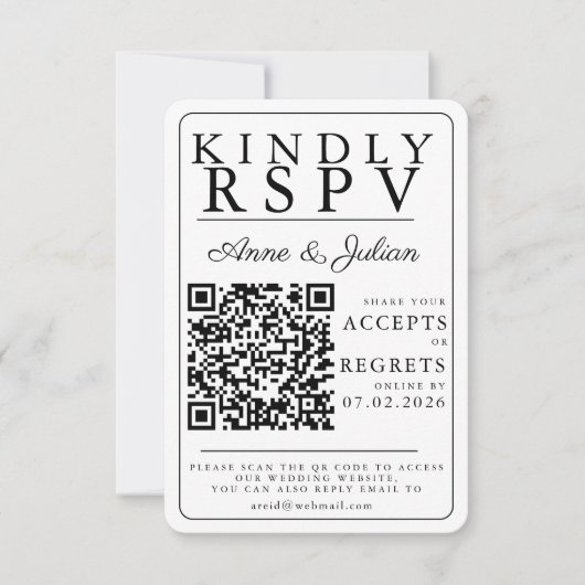 White Modern Photo RSVP Insert QR Code (正面)