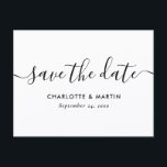 White Modern Script Wedding Save The Date Postcard 案内ポストカード<br><div class="desc">Elegant white wedding save the date postcard with a modern script font. Matching items available.</div>