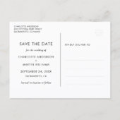 White Modern Script Wedding Save The Date Postcard 案内ポストカード (裏面)