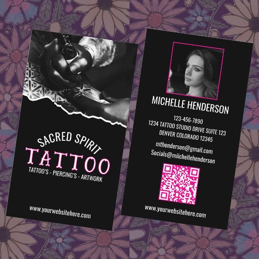 White Modern Text 2 Photo QR Code Tattooist 名刺