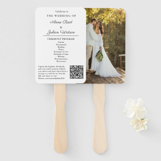 White Modern Wedding Ceremony Program Hand fans ハンドファン (正面&裏面)