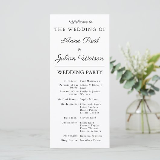 White Modern  Wedding Timeline and Party QR Code プログラム (スタンド正面)