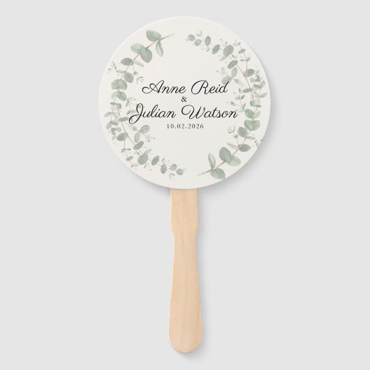 White Modern Wedding with Eucalyptus leaves  ハンドファン (正面)