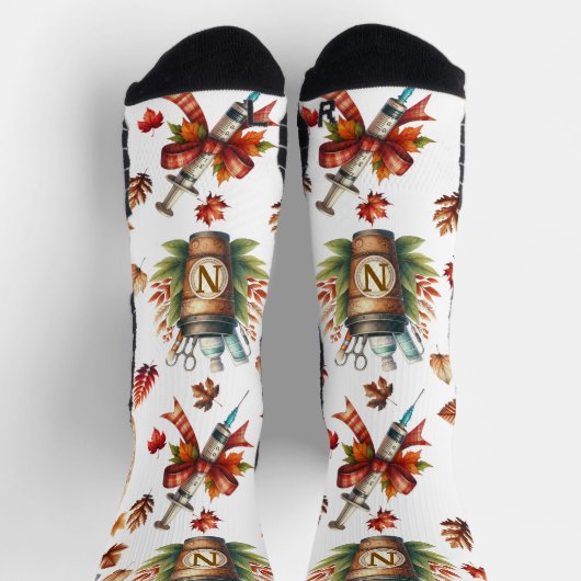 White Monogram Nurse Autumn Essentials Crew Socks ソックス (上部)