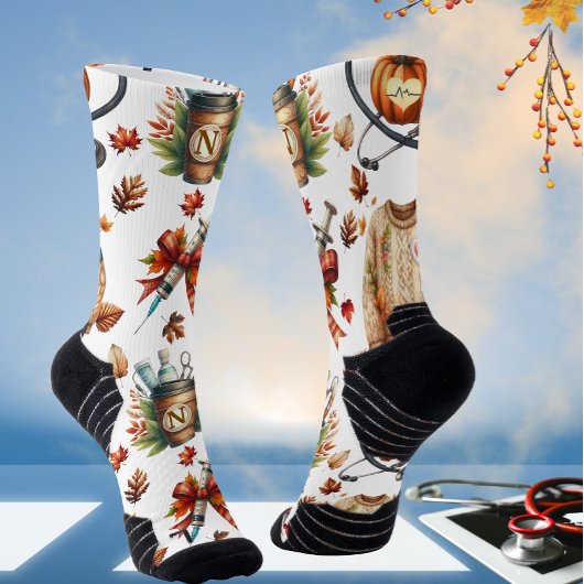 White Monogram Nurse Autumn Essentials Crew Socks ソックス