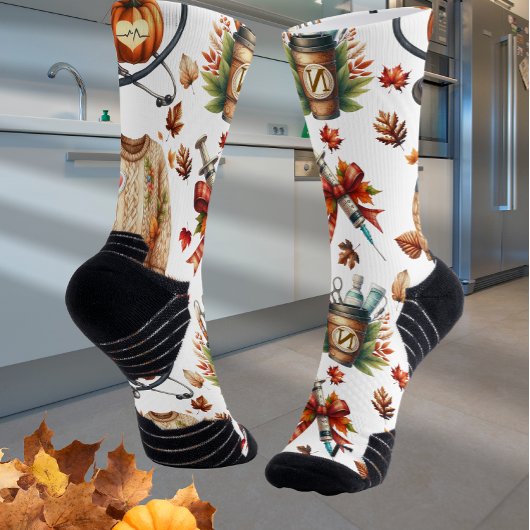 White Monogram Nurse Autumn Essentials Crew Socks ソックス