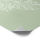 White Monstera Leaf Line Art on Sage Green ポスター (角)