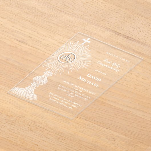 white monstrance design | First Holy Communion アクリル招待状 (レイダウン)