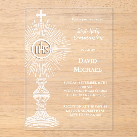 white monstrance design | First Holy Communion アクリル招待状 (正面)