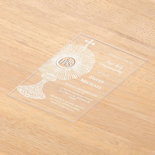 white monstrance | First Holy Communion アクリル招待状 (レイダウン)