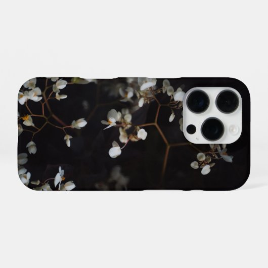 White moody flowers on dark background iPhoneケース (裏面横)