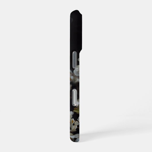 White moody flowers on dark background iPhoneケース (右側面)