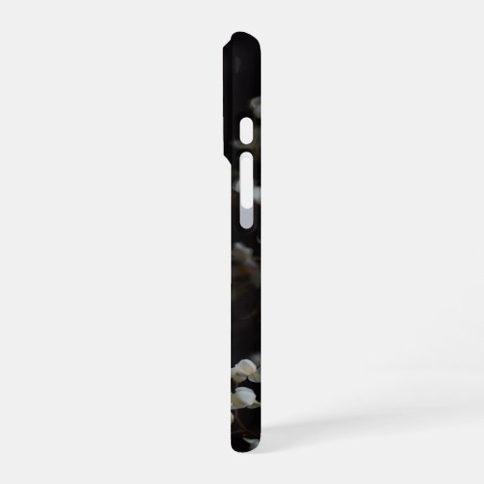 White moody flowers on dark background iPhoneケース (左側面)