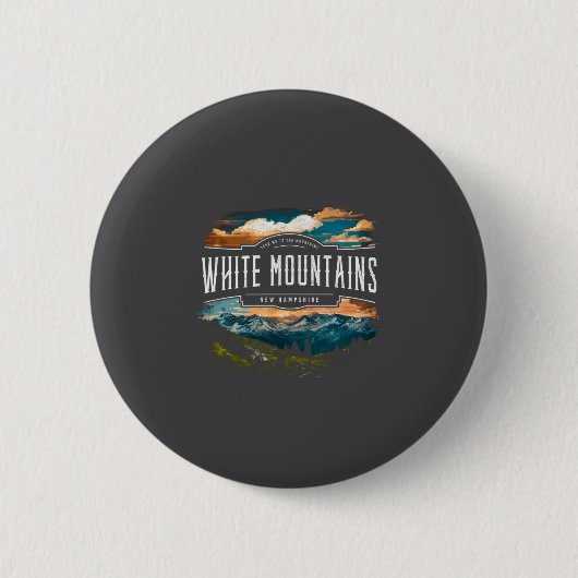 White Mountains New Hampshire Hiking Outdoors Vint 缶バッジ (正面)