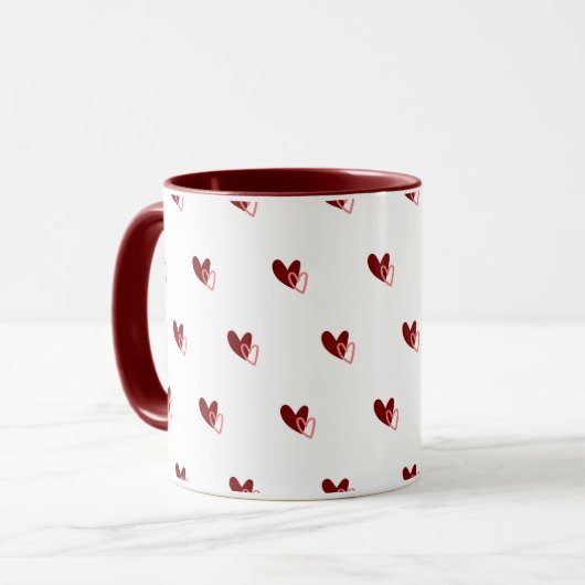 White Mug – Dark Red Hearts Pattern マグカップ (正面左)