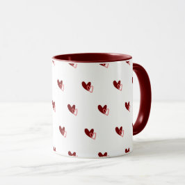  White Mug – Dark Red Hearts Pattern マグカップ