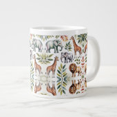 White mug featuring a vibrant jungle animal  ジャンボコーヒーマグカップ (正面右)