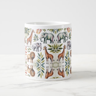 White mug featuring a vibrant jungle animal  ジャンボコーヒーマグカップ