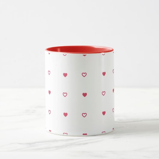 White Mug – Red & Hollow Hearts マグカップ (中央)