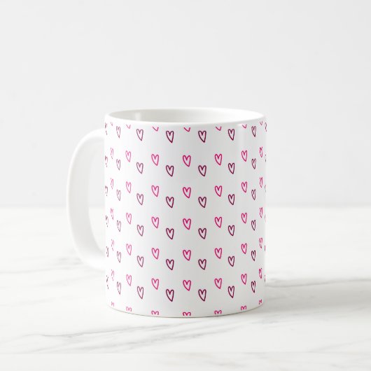  White Mug – Small Pink Hollow Hearts Pattern コーヒーマグカップ (正面左)
