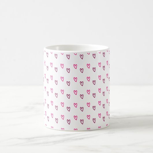  White Mug – Small Pink Hollow Hearts Pattern コーヒーマグカップ (中央)