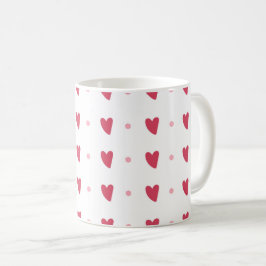 White Mug – Wavy Red Hearts & Dots コーヒーマグカップ