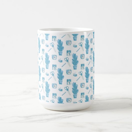 White mug with a blue cactus pattern コーヒーマグカップ (中央)