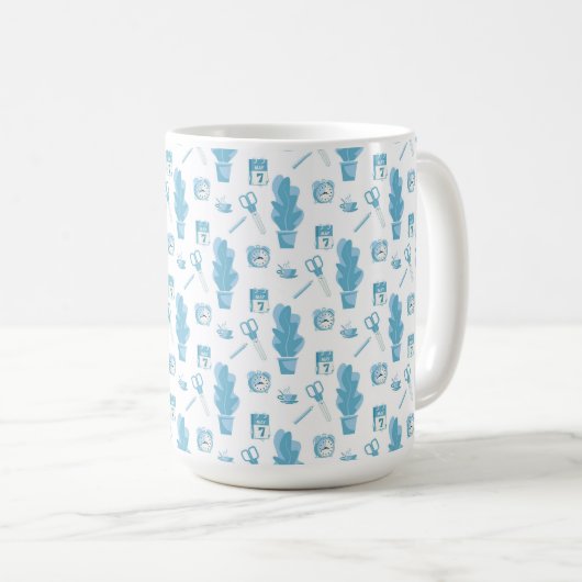 White mug with a blue cactus pattern コーヒーマグカップ (正面右)