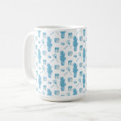 White mug with a blue cactus pattern コーヒーマグカップ (正面左)
