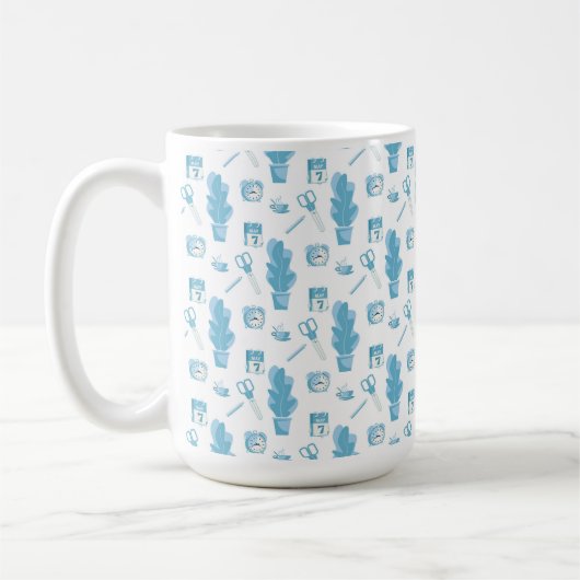 White mug with a blue cactus pattern コーヒーマグカップ (左)