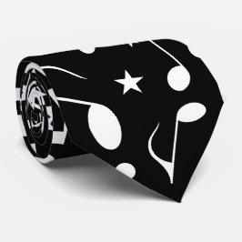 White Music Notes on Black ネクタイ