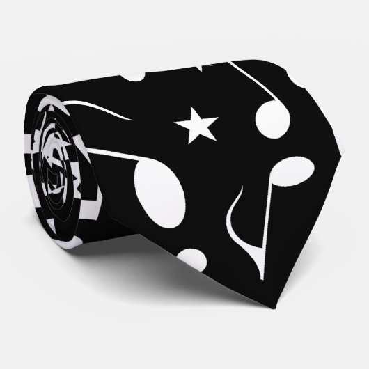 White Music Notes on Black ネクタイ (ロール)