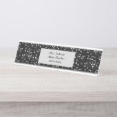 White music notes on black background  デスクネームプレート (正面)