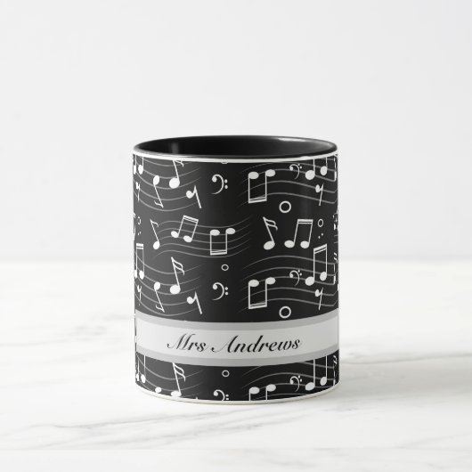 White music notes on black background  マグカップ (中央)
