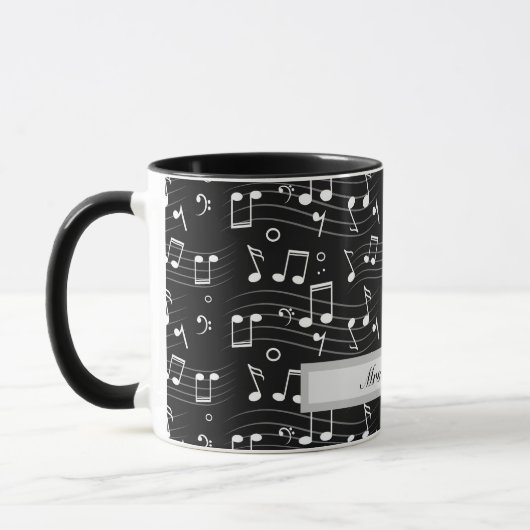 White music notes on black background  マグカップ (左)