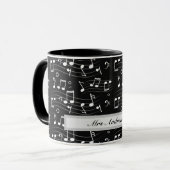 White music notes on black background  マグカップ (正面左)