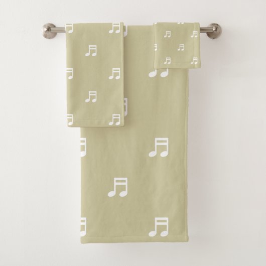 White Music Notes Pattern on Light Beige バスタオルセット (インサイチュ)