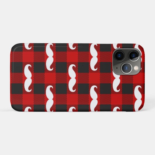 White Mustache Buffalo Plaid Black and Red  Case-Mate iPhoneケース (裏面(横))