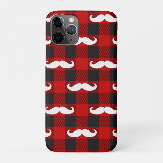 White Mustache Buffalo Plaid Black and Red Case-Mate iPhoneケース (裏)