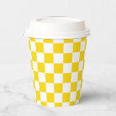 White Mustard Yellow Square Pattern Paper Cups 紙コップ (左)