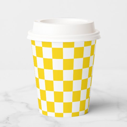 White Mustard Yellow Square Pattern Paper Cups 紙コップ (裏面)