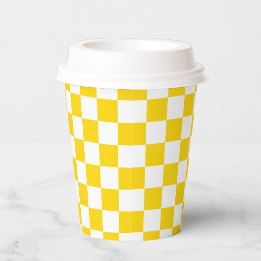 White Mustard Yellow Square Pattern Paper Cups 紙コップ (右)