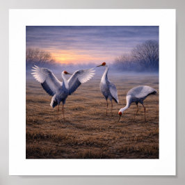 White-naped Cranes in a Winter Plain –   ポスター