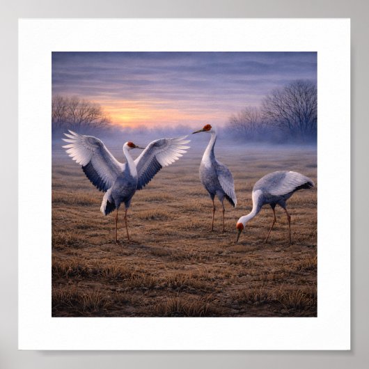White-naped Cranes in a Winter Plain –   ポスター (正面)