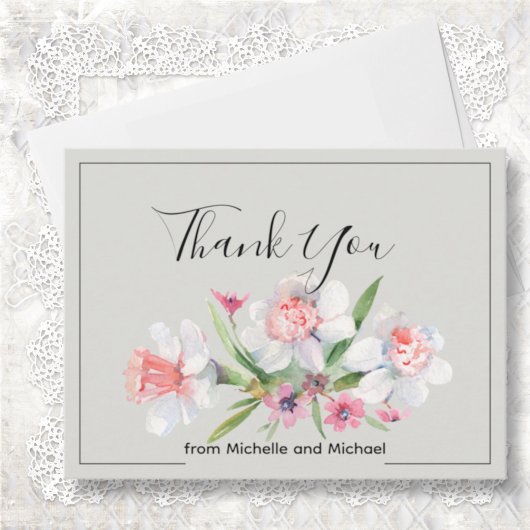 White Narcissus Floral Wedding サンキューカード