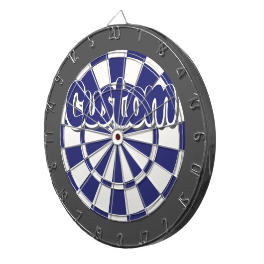 White, Navy Blue, And Charcoal Gray - Custom Text ダーツボード (正面右)