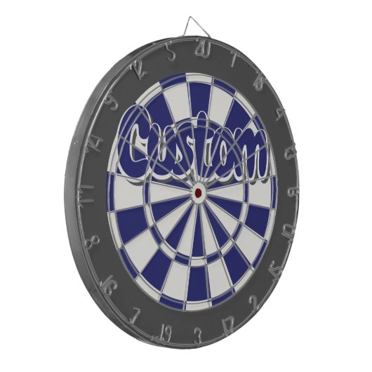 White, Navy Blue, And Charcoal Gray - Custom Text ダーツボード (正面左)