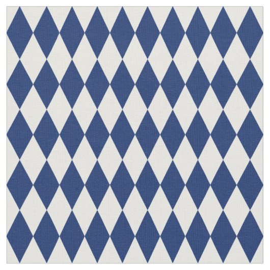 White & Navy Blue Harlequin Diamonds ファブリック (クローズアップ)