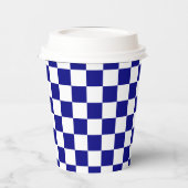 White Navy Blue Square Pattern Paper Cups 紙コップ (左)